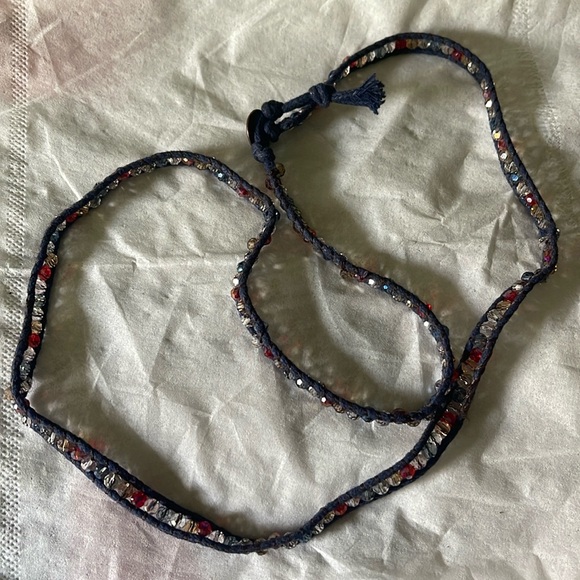Vintage Jewelry - Vtg Faceted Crystal Blue Rope Boho Necklace (26in)